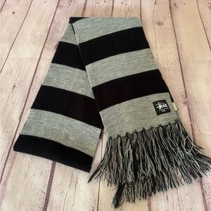 Stüssy Grey & Black Striped Knit Fringe Scarf